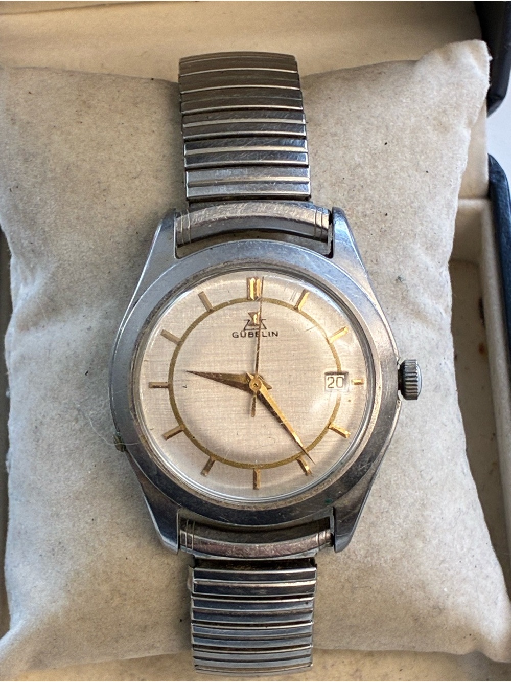 Gubelin Vintage Stainless Steel Wristwatch with Gold Accents